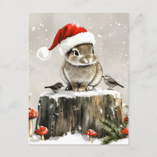 Winter Santa Bunny Wonderland Announcement Postcard