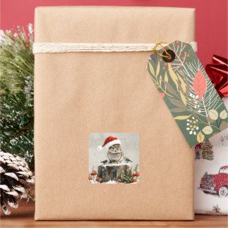 Winter Santa Bunny Wonderland Square Sticker