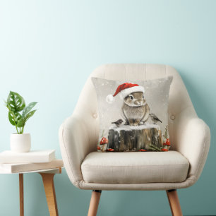 Winter Santa Bunny Wonderland Throw Pillow