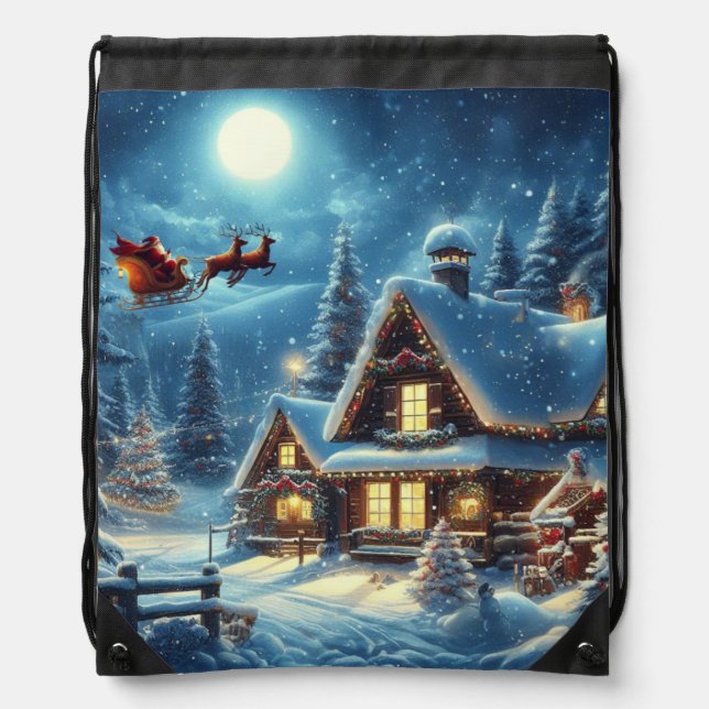 Winter/Santa/Christmas/Snow Drawstring Bag (Front)