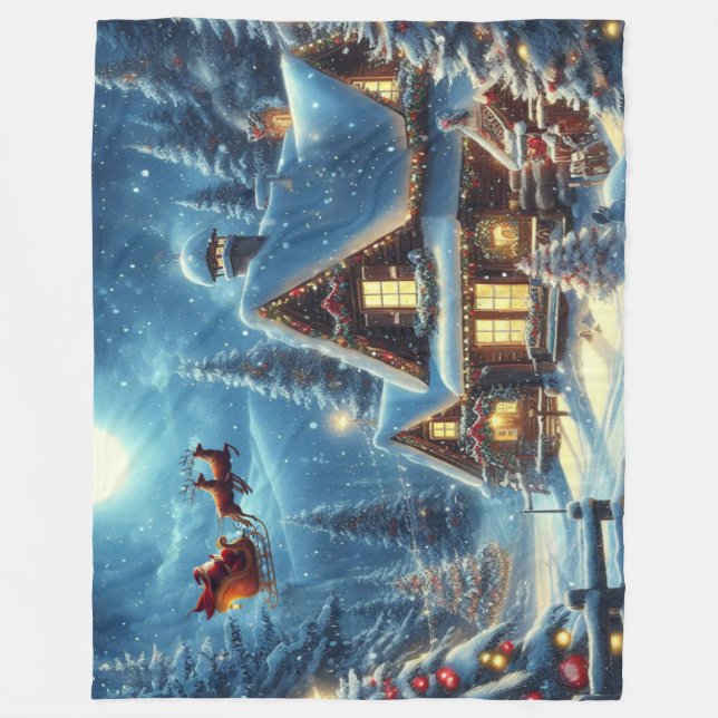 Winter/Santa/Christmas/Snow Fleece Blanket (Front)