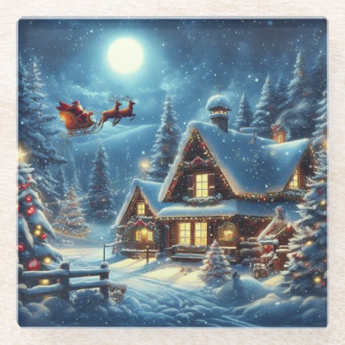 WinterSantaChristmasSnow Glass Coaster