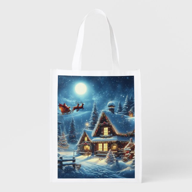 Winter/Santa/Christmas/Snow Grocery Bag (Front)