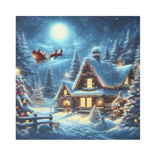 Winter/Santa/Christmas/Snow Metal Print (Front)