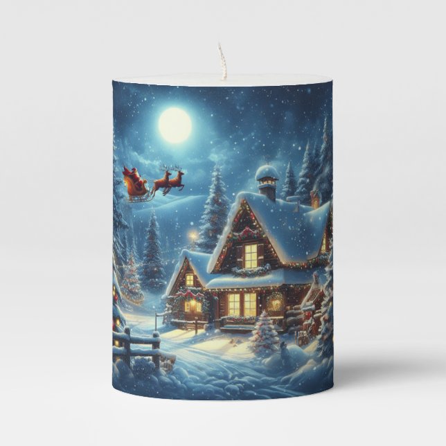 Winter/Santa/Christmas/Snow Pillar Candle (Front)