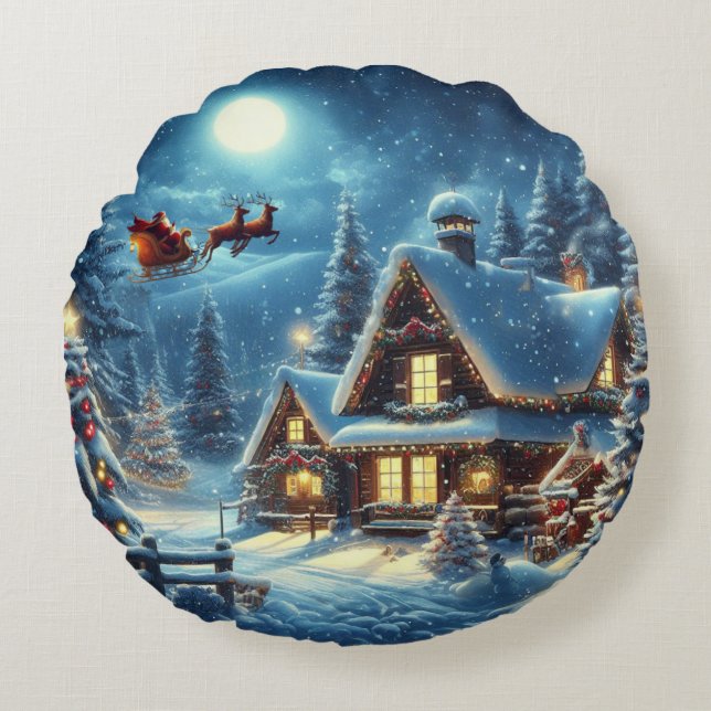 Winter/Santa/Christmas/Snow Round Pillow (Front)