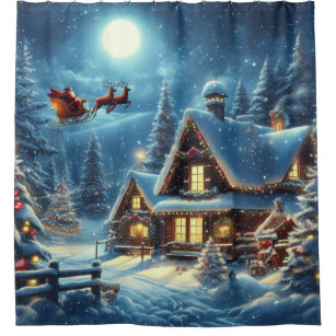  Sunhe Christmas Shower Curtain Vintage Fireplace Christmas Tree  Gift Box Socks Xmas Ball Bell Candle Arch Door Window Merry Christmas Happy  New Year Holiday Fabric Bathroom Decor Curtain with Hooks 