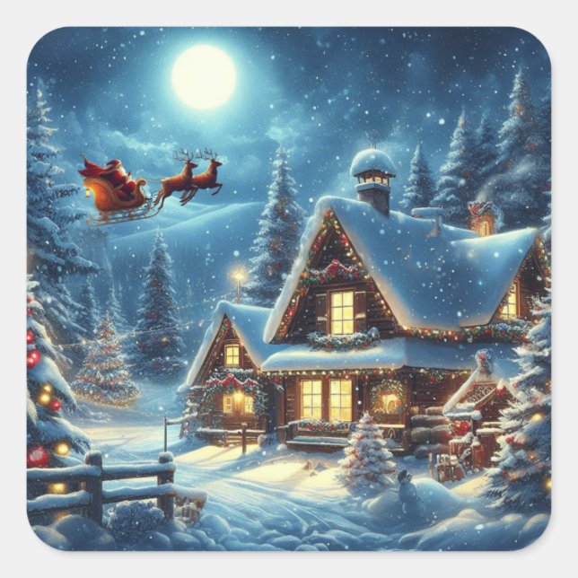 Winter/Santa/Christmas/Snow Square Sticker (Front)