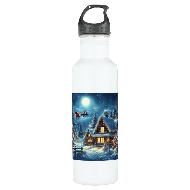 Winter/Santa/Christmas/Snow Stainless Steel Water Bottle (Front)