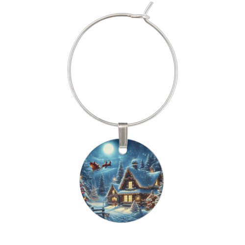 WinterSantaChristmasSnow Wine Charm