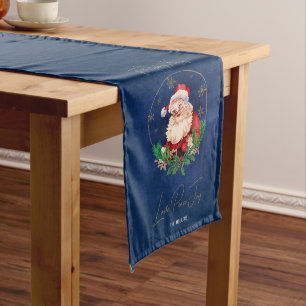 Winter Santa Claus Classic Elegant Merry Christmas Long Table Runner