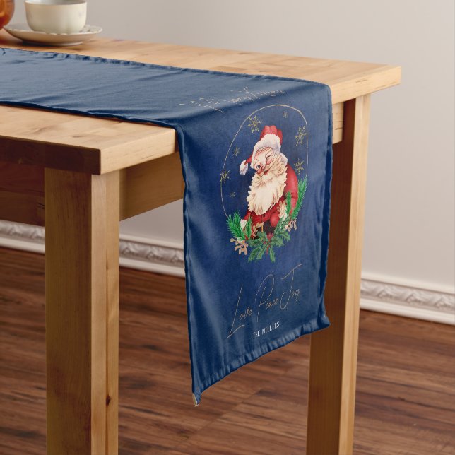 Winter Santa Claus Classic Elegant Merry Christmas Long Table Runner (In Situ)