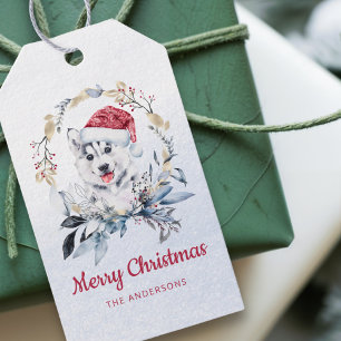Winter Santa Hat Husky Custom Christmas Gift Tags
