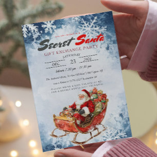 Winter Santa Sleigh Secret Santa Christmas Party Invitation