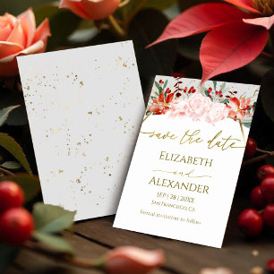 Winter Save The Date Card Gilded Watercolor Floral