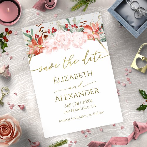 Winter Save The Date Card Gilded Watercolor Floral