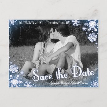 Winter Save The Date Postcard Snowflake Custom by RuthKeattchArt at Zazzle