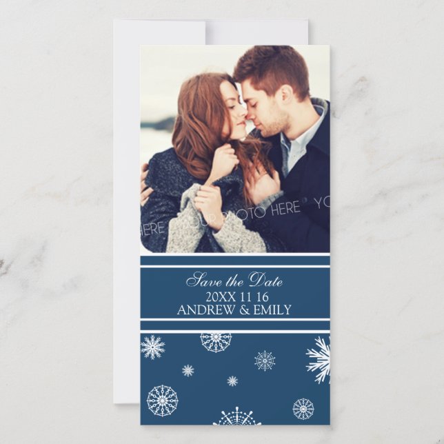 Winter Save the Date Wedding Photo Cards Blue (Front)