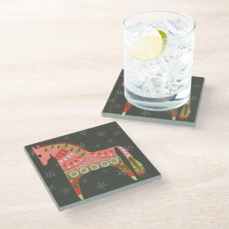 Winter Scandinavian Horse Glass Coaster