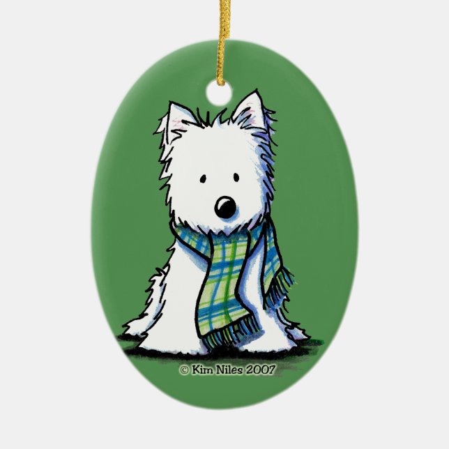 Winter Scarf Westie Ceramic Ornament (Front)