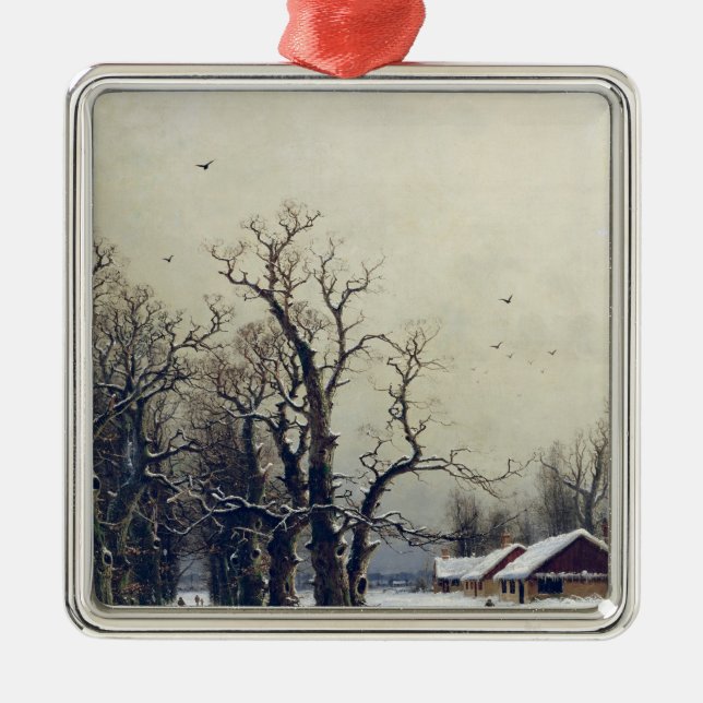 Winter scene, 19th century metal ornament (Front)