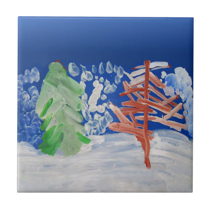 Winter Scene Art by Kids Tile Zazzle
