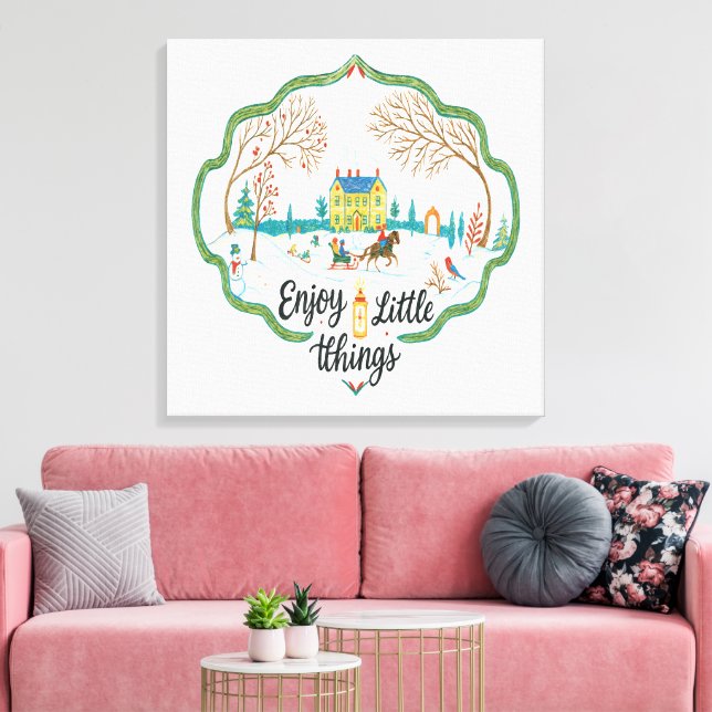 Winter Scene Art  Cozy Snow Landscape Canvas Print (Insitu(LivingRoom))