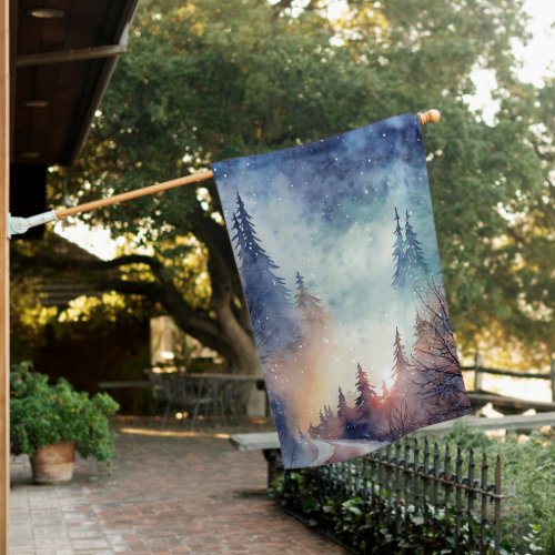 Winter Scene Art House Flag