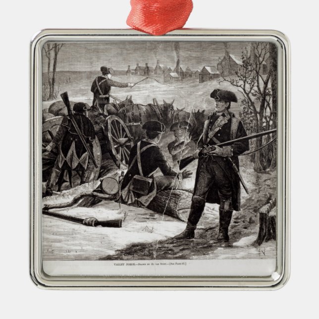 Winter Scene at the Continental Army Encampment Metal Ornament (Front)