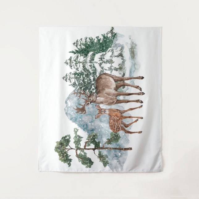 Winter Scene back drop Dear and Pine tree snow vie (Front)
