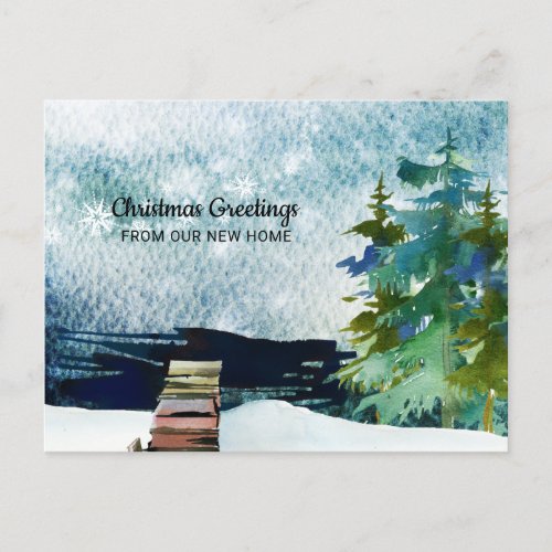 Winter Scene Christmas Greetings from New Home Announcement Postcard