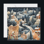 Winter Scene Christmas Woodland Animals Flat  Thank You Card<br><div class="desc">These cute Winter Scene Christmas Woodland Animals Flat Note Cards are blank on the back side so you can add your own personal Holiday message. 
Thank you for visiting & shopping in my store!  All My Love,  Fluid,  Digital,  Dotted & Graphic Arts</div>