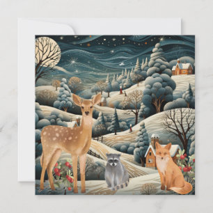Winter Scene Christmas Woodland Animals  Thank You Card