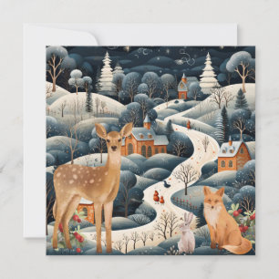 Winter Scene Christmas Woodland Animals  Thank You Card