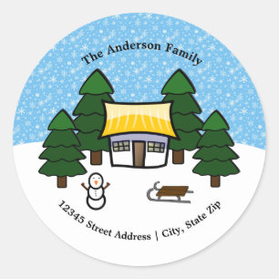Winter Scene - Circle Return Address Label