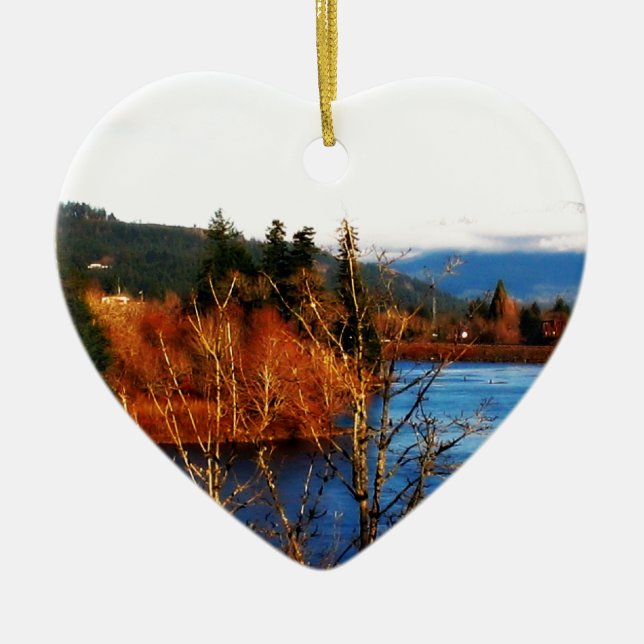 Winter Scene Columbia Gorge Ceramic Ornament (Front)