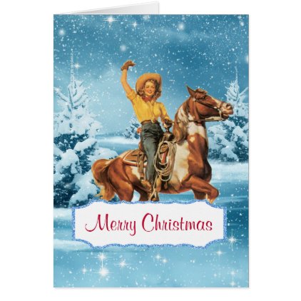 Winter Scene Cowgirl and Horse Christmas Card 2