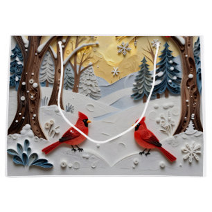 Winter Scene   Enchanted Forest & Cardinals Large Gift Bag