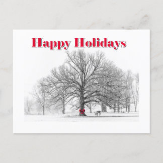 Winter Scene Holiday Card Red Bow  (Postcard)