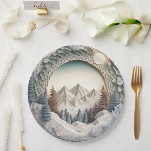Winter Scene Holiday Christmas 3D Look Party Paper Paper Plates