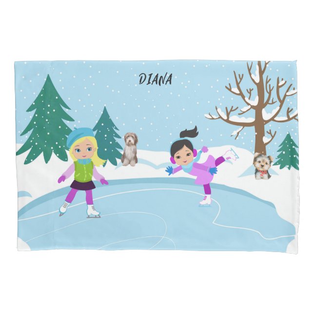 Winter scene Ice Skating personalized Pillow Case (Front)