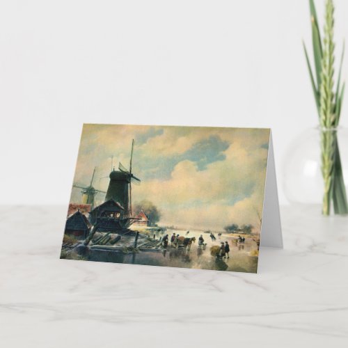 Winter scene in Holland oil painting Holiday Card