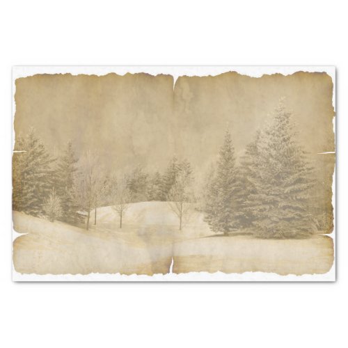 Winter Scene in Sepia and Parchment Tissue Paper