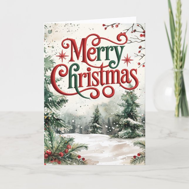 Winter Scene Merry Christmas Holiday Card (Front)