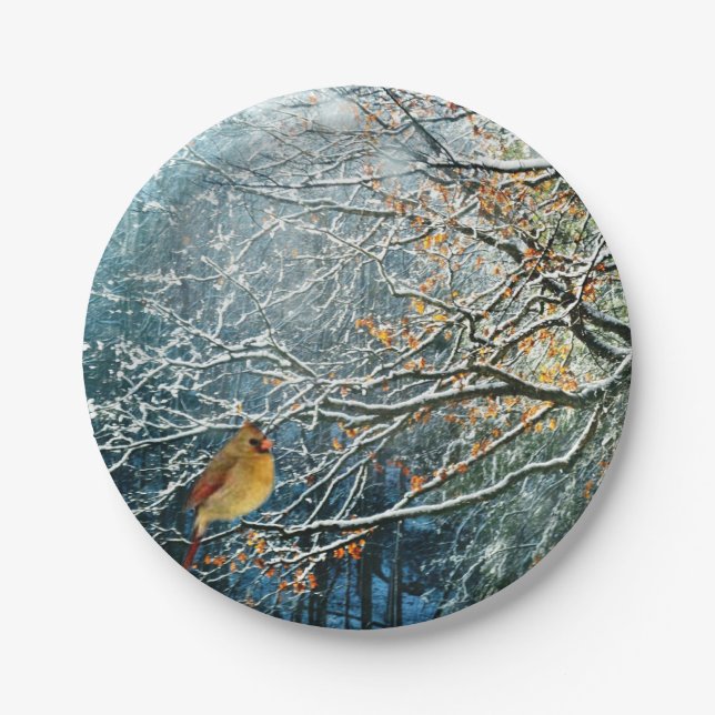 Winter Scene paper plates-Bird Design Plates (Front)