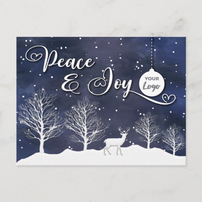 Winter scene Peace & joy corporate logo Holiday Postcard (Front)