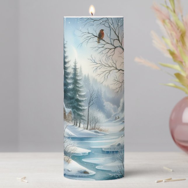 Winter Scene Pillar Candle (In Situ)