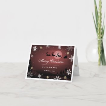 Winter Scene Reindeer Santa Claus Red Holiday Card by CustomGreetingCards_ at Zazzle
