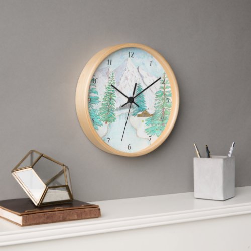 Winter Scene Round Wall Clock With Wood Frame