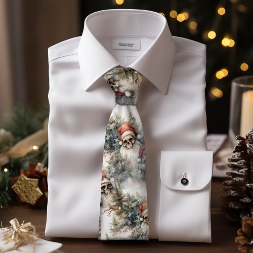 Winter Scene Santa Skulls Christmas Trees Gothmas Neck Tie